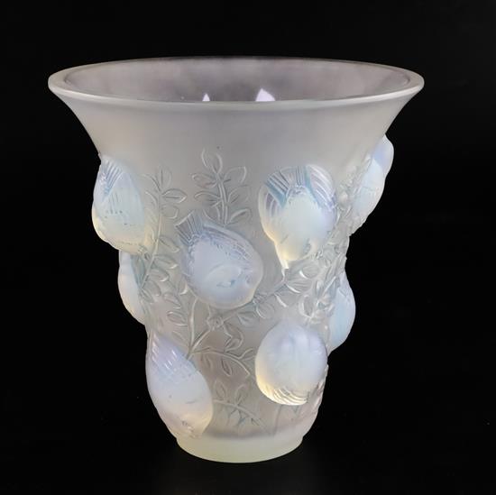 A R. Lalique Saint Francois opalescent glass vase, c.1930, model 1055, H. 17.6cm